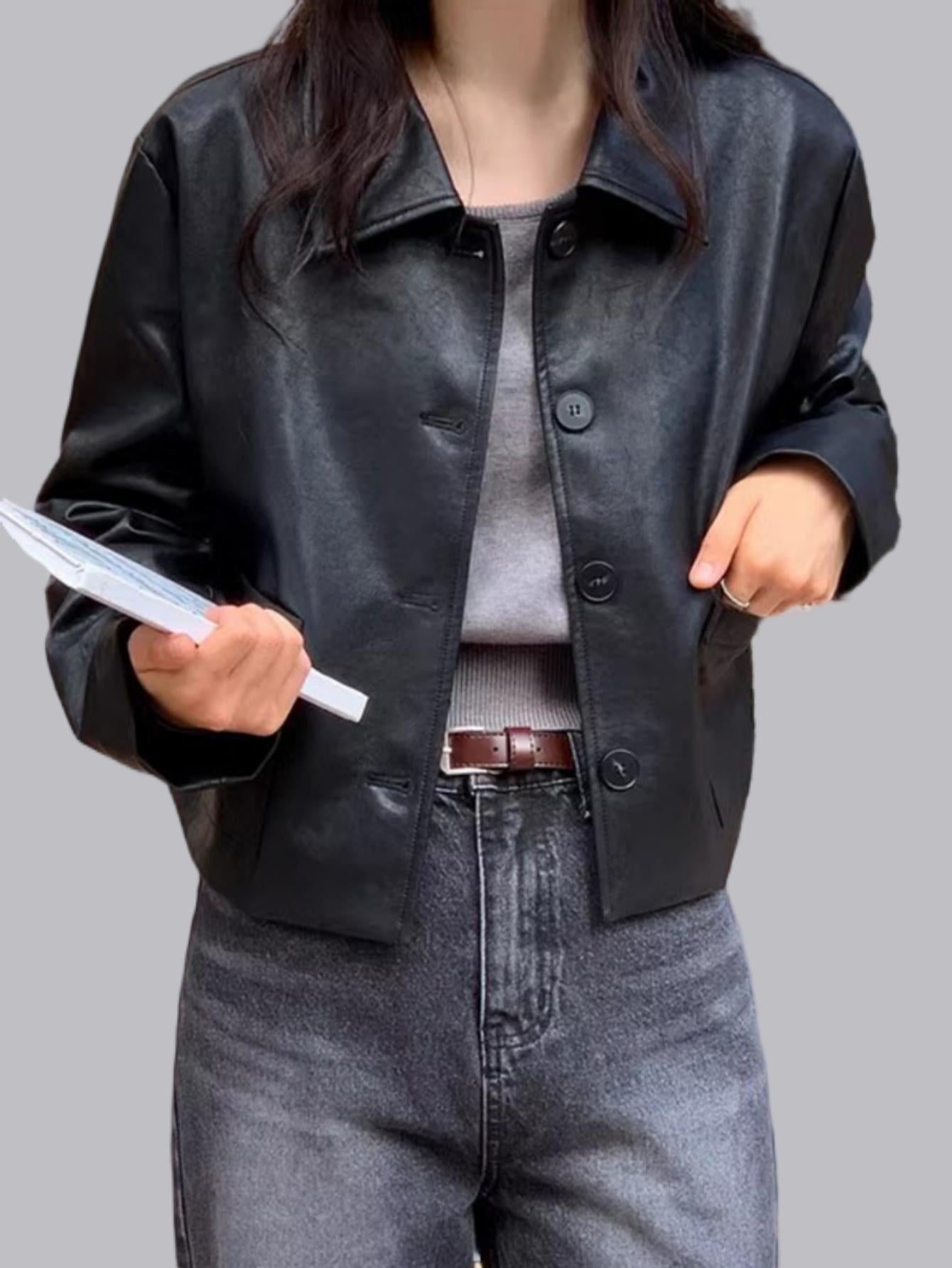 Autumn and winter vintage lapel single-breasted versatile leather jacket