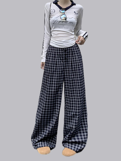 New autumn straight-leg retro brushed high-waisted loose wide-leg pants. Lazy style long trousers