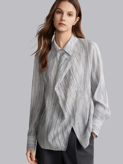 Autumn new style French gradient ink smudged linen shirt women's high-end and elegant top