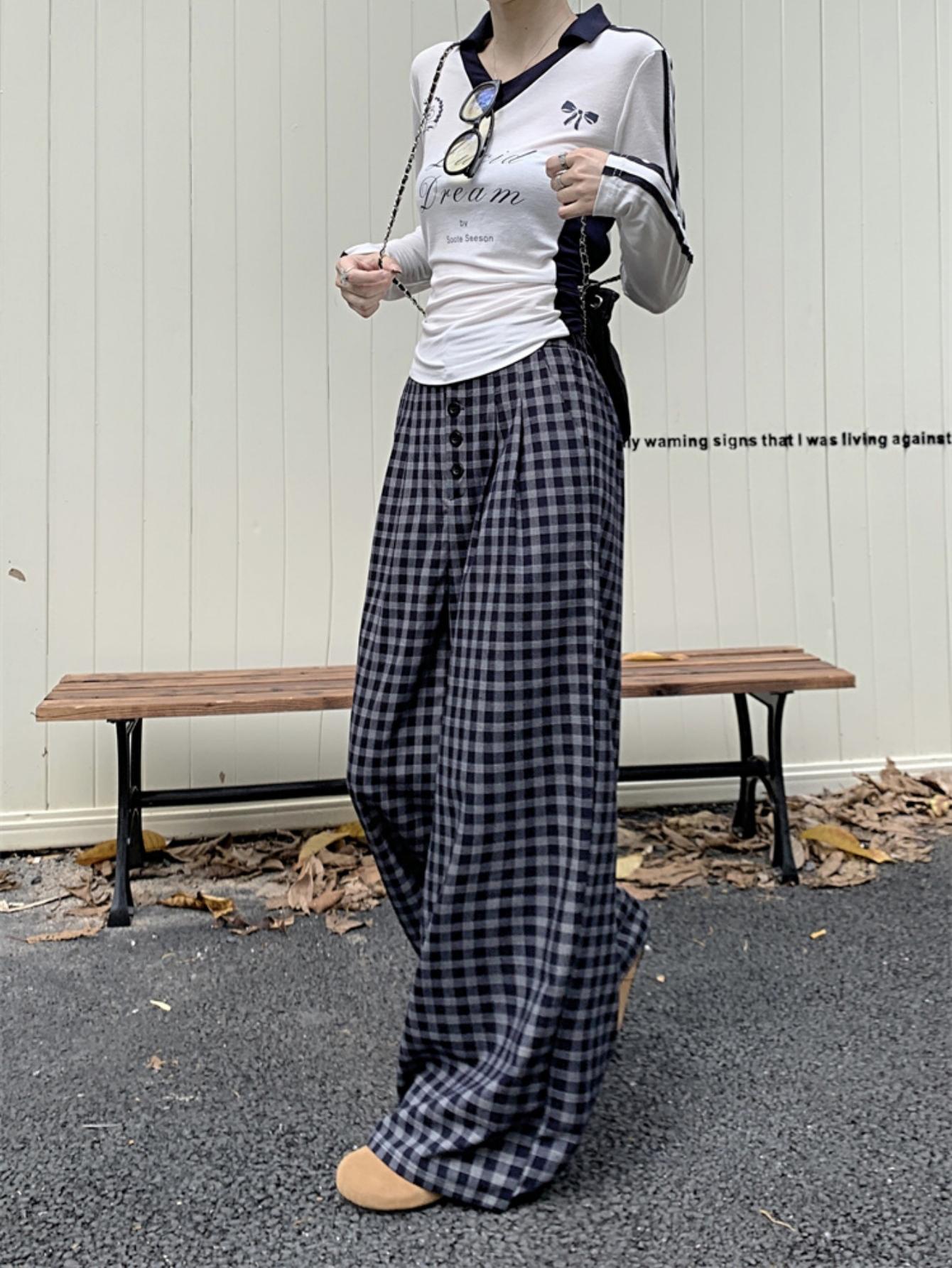 New autumn straight-leg retro brushed high-waisted loose wide-leg pants. Lazy style long trousers