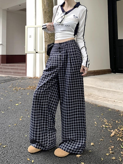 New autumn straight-leg retro brushed high-waisted loose wide-leg pants. Lazy style long trousers