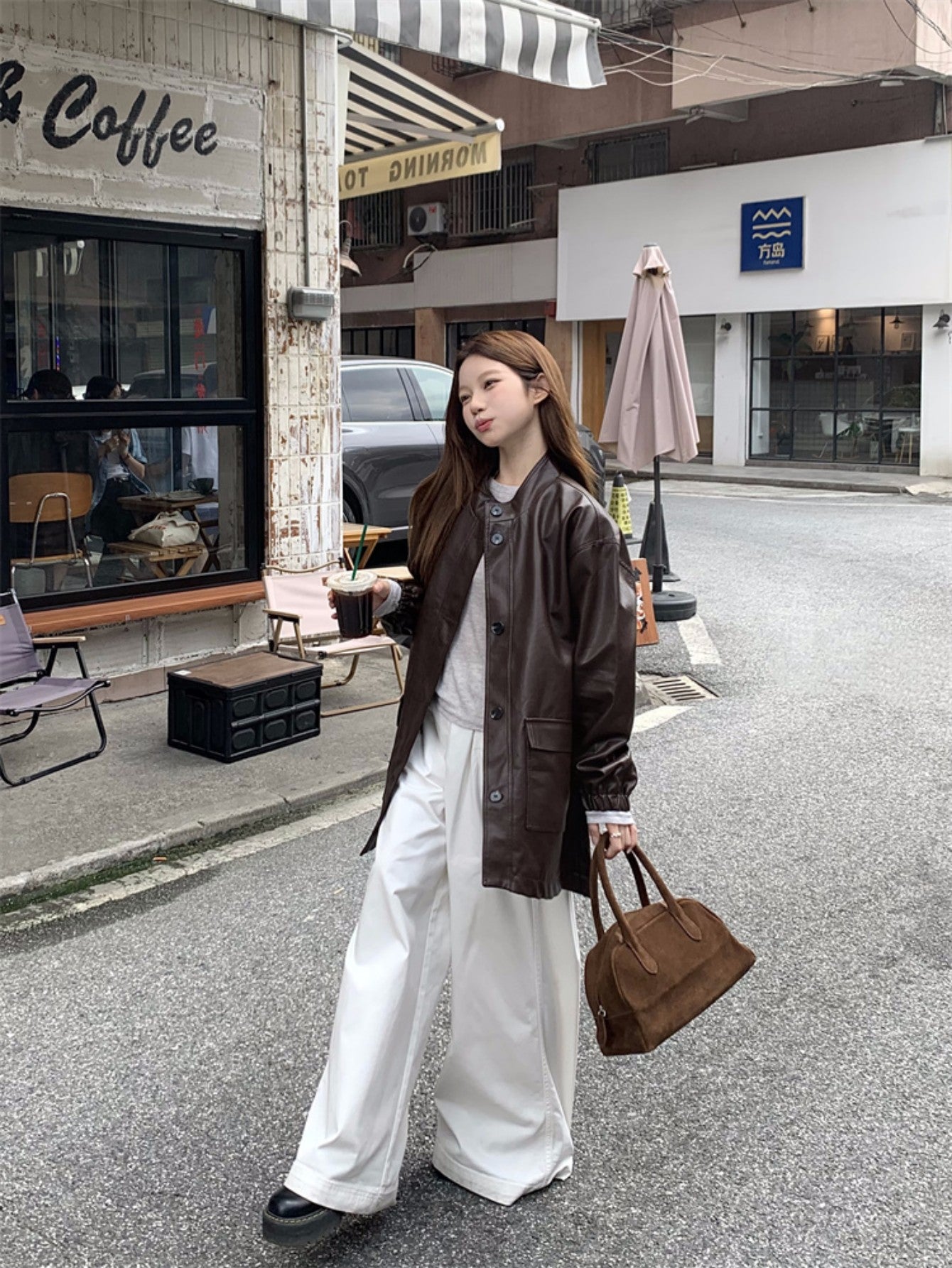 Retro Loose Coffee Color PU Leather Jacket