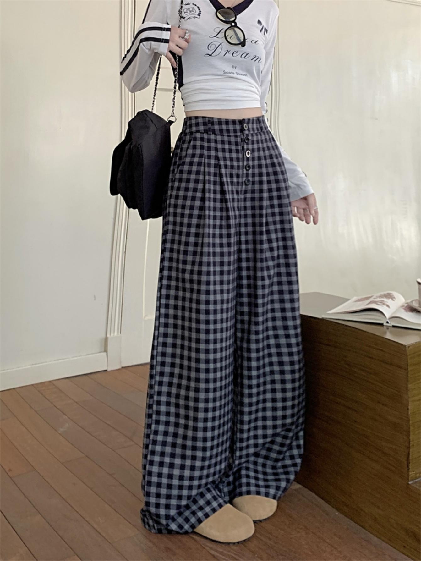 New autumn straight-leg retro brushed high-waisted loose wide-leg pants. Lazy style long trousers