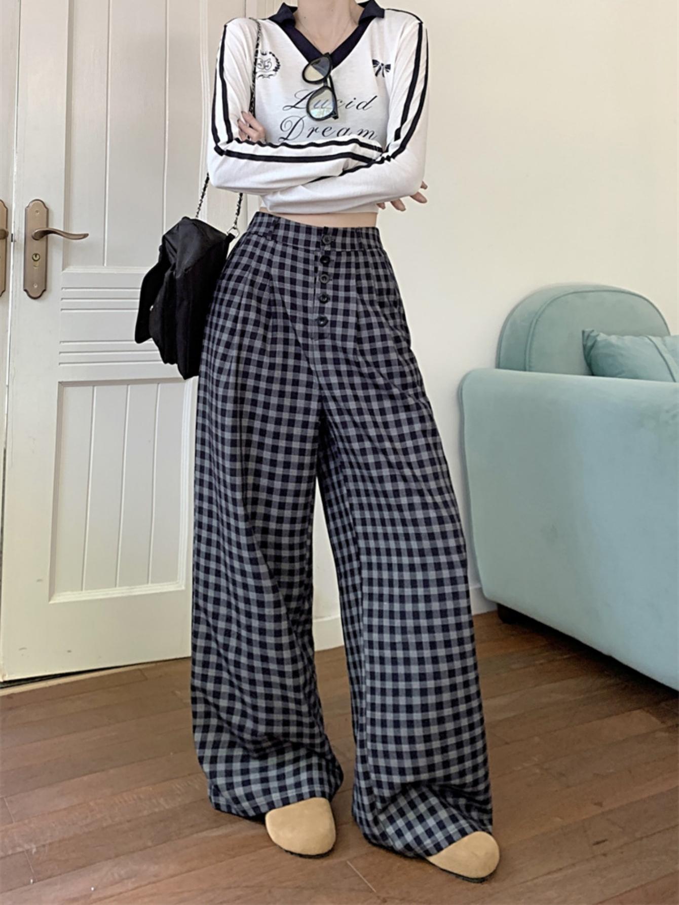 New autumn straight-leg retro brushed high-waisted loose wide-leg pants. Lazy style long trousers