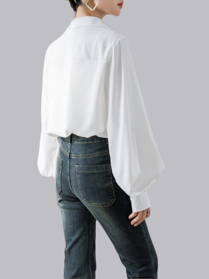 Retro V-Neck Chiffon Lantern Sleeve Shirt