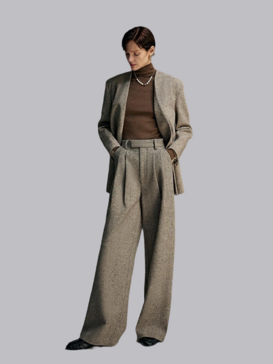 Light Luxury Wool Blend Collarless Suit & Trousers Set