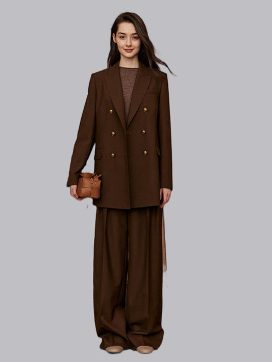 Mid-length retro small suit jacket + wide-leg trousers set