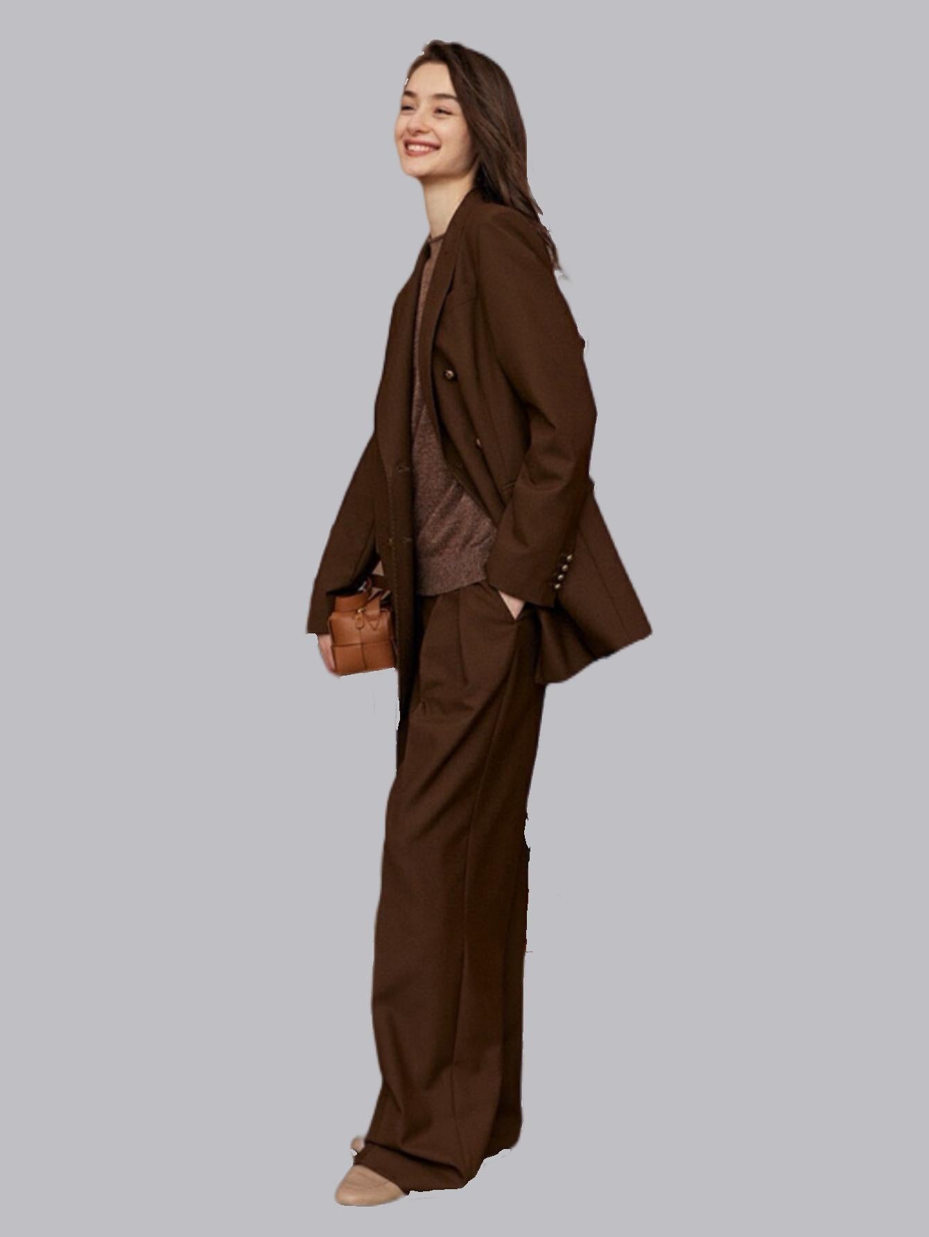 Mid-length retro small suit jacket + wide-leg trousers set