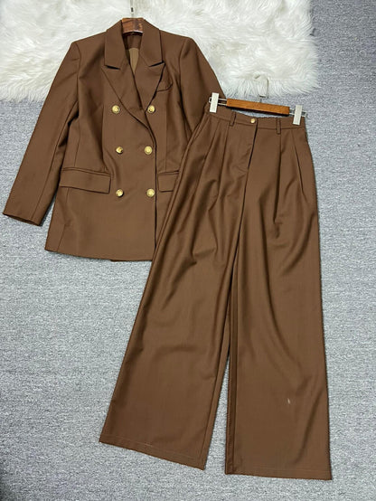 Mid-length retro small suit jacket + wide-leg trousers set