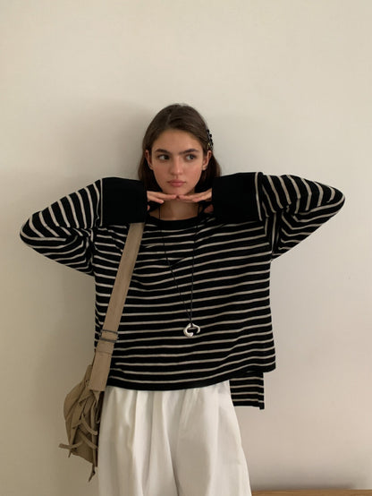 Autumn Striped Color-Blocked Knitted Sweater