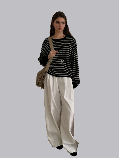 Autumn Striped Color-Blocked Knitted Sweater