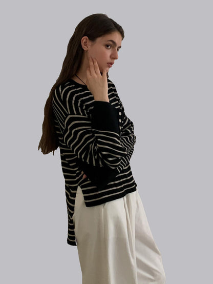 Autumn Striped Color-Blocked Knitted Sweater