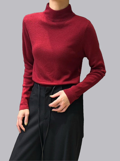 Simple high-neck design long-sleeved sweater