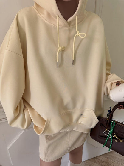 Hooded, lazy style, loose solid-color sweatshirt