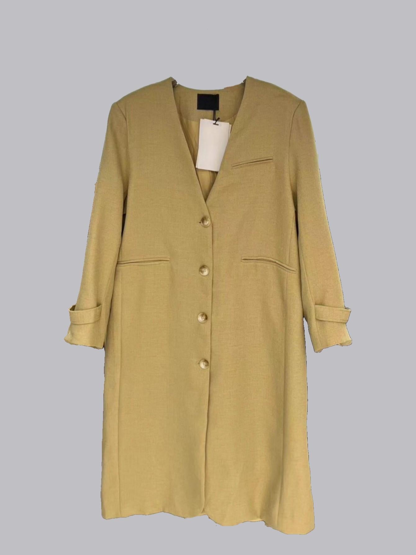 Vintage style V-neck single-breasted coat