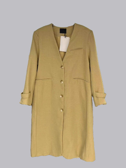 Vintage style V-neck single-breasted coat