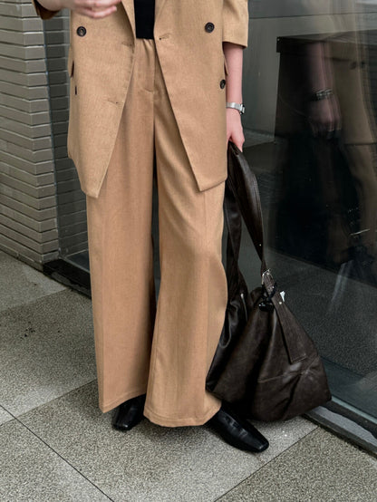 Commuter-friendly textured simple and comfortable high-waisted trousers