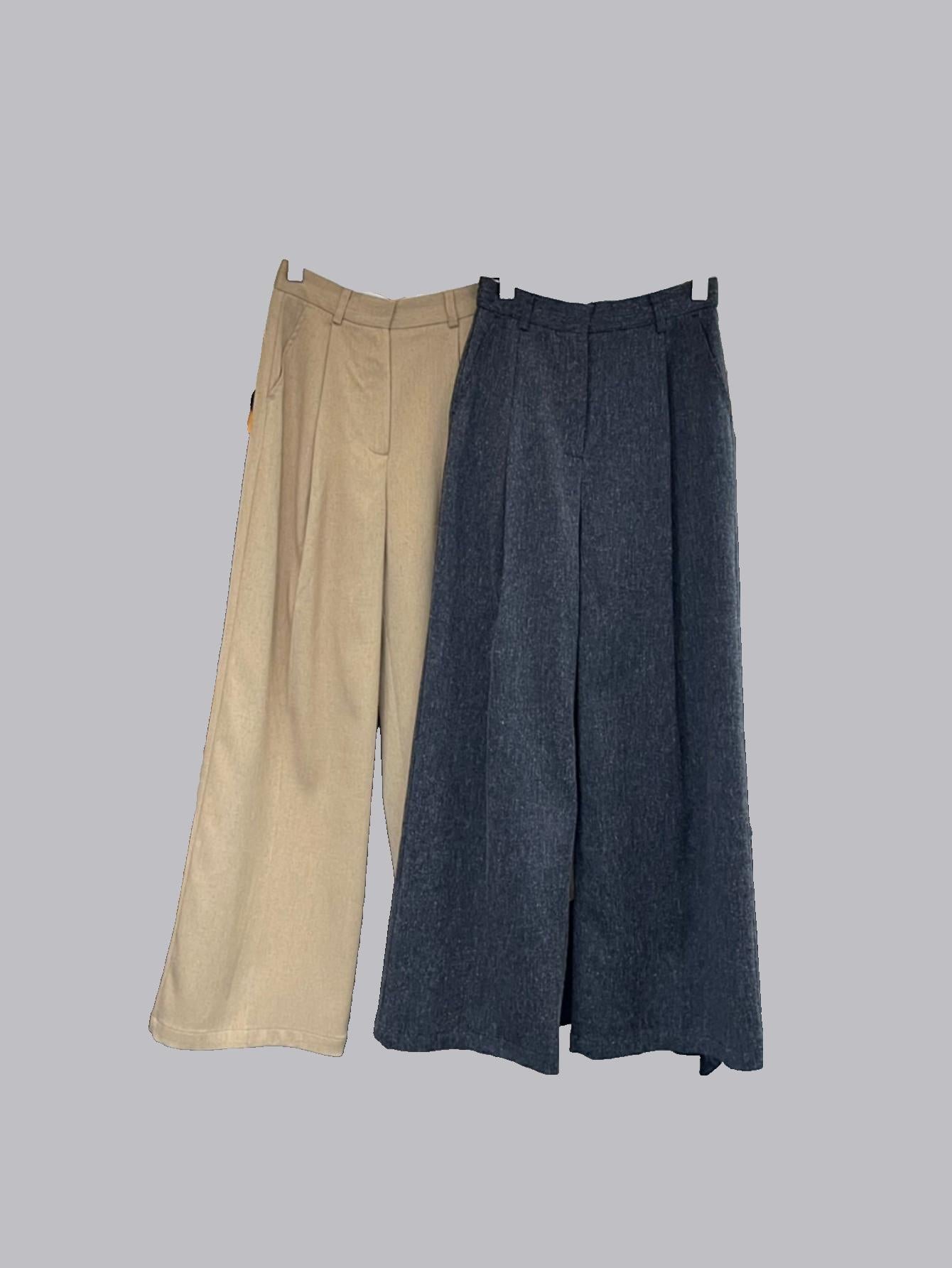 Commuter-friendly textured simple and comfortable high-waisted trousers