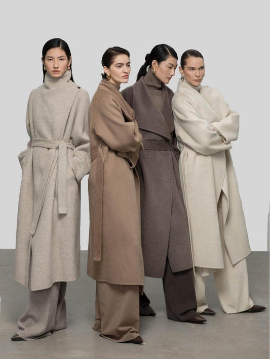 Luxe Cashmere Wool Blend Double-Faced Coat with Belt | Eliraya