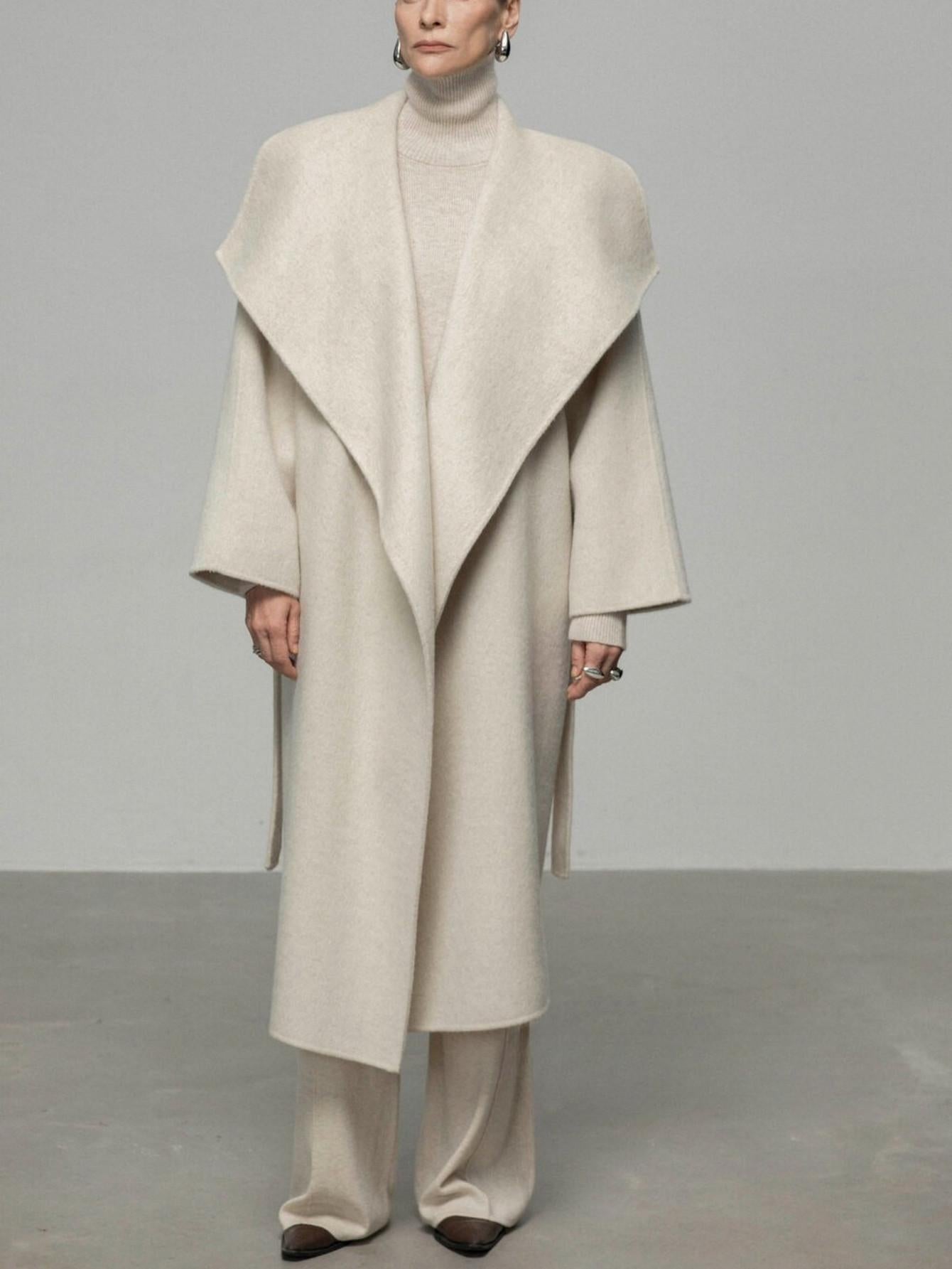 Luxe Cashmere Wool Blend Double-Faced Coat with Belt | Eliraya