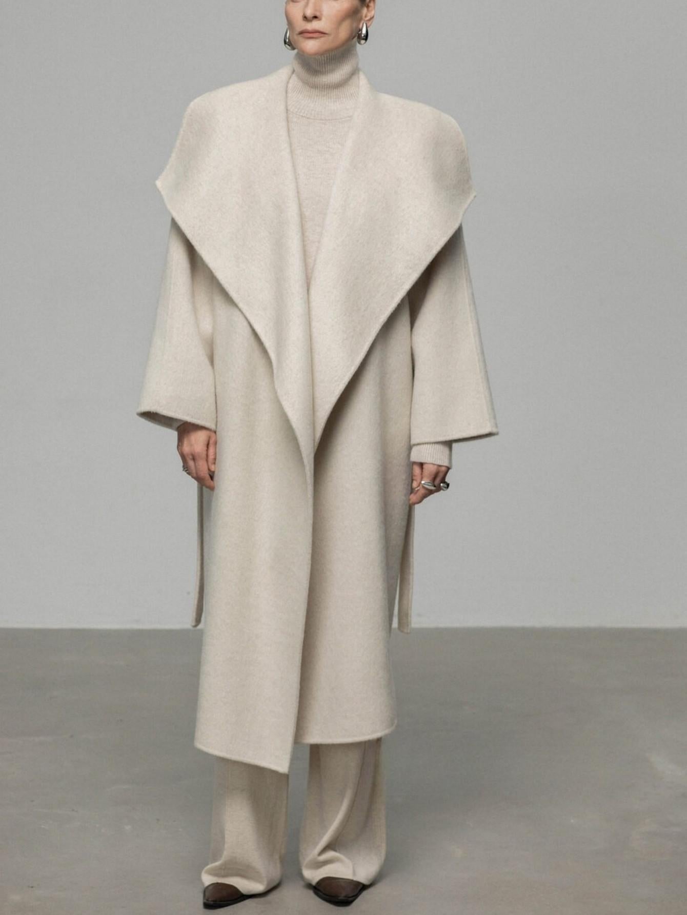 Luxe Cashmere Wool Blend Double-Faced Coat with Belt | Eliraya