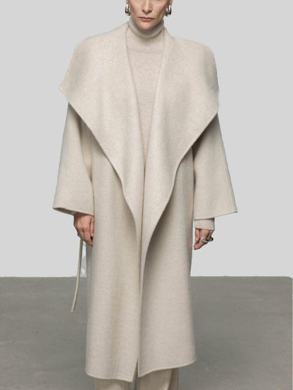 Luxe Cashmere Wool Blend Double-Faced Coat with Belt | Eliraya