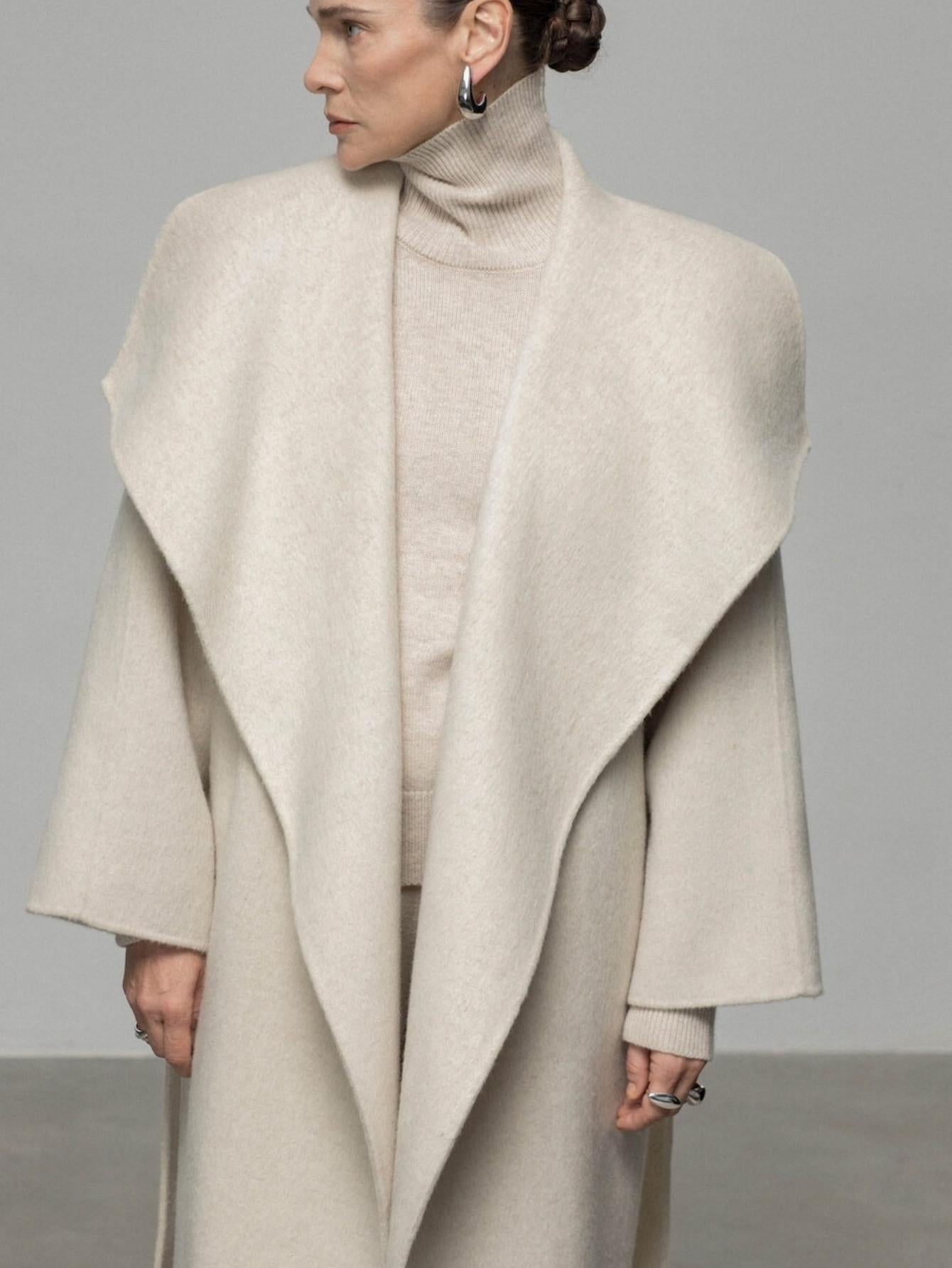 Luxe Cashmere Wool Blend Double-Faced Coat with Belt | Eliraya