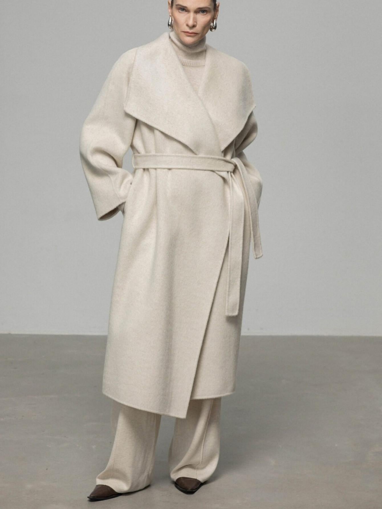 Luxe Cashmere Wool Blend Double-Faced Coat with Belt | Eliraya