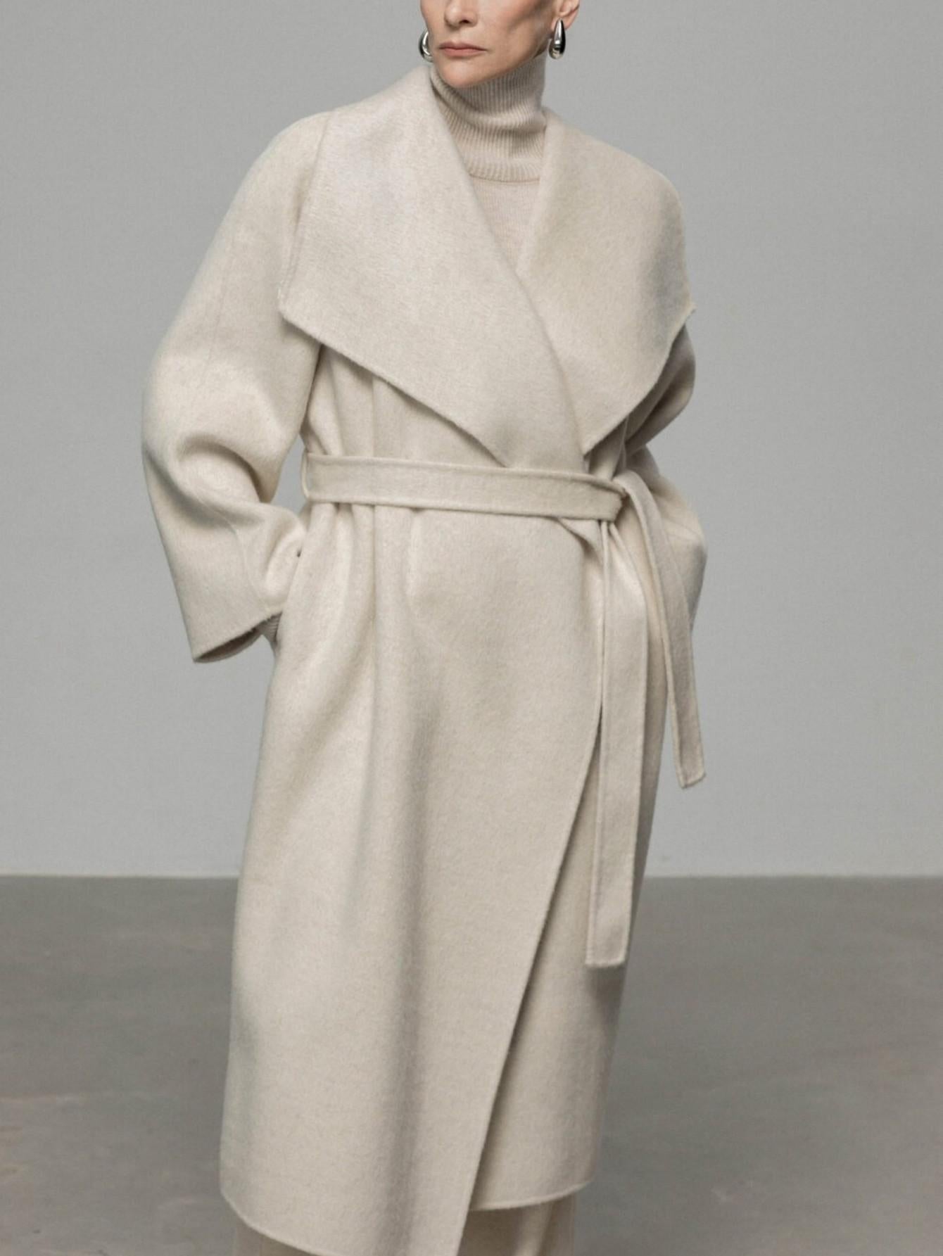 Luxe Cashmere Wool Blend Double-Faced Coat with Belt | Eliraya