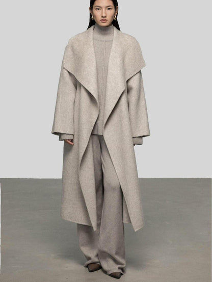 Luxe Cashmere Wool Blend Double-Faced Coat with Belt | Eliraya