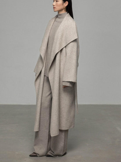 Luxe Cashmere Wool Blend Double-Faced Coat with Belt | Eliraya