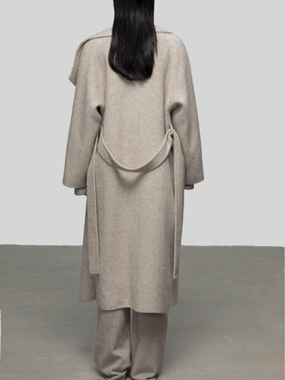 Luxe Cashmere Wool Blend Double-Faced Coat with Belt | Eliraya