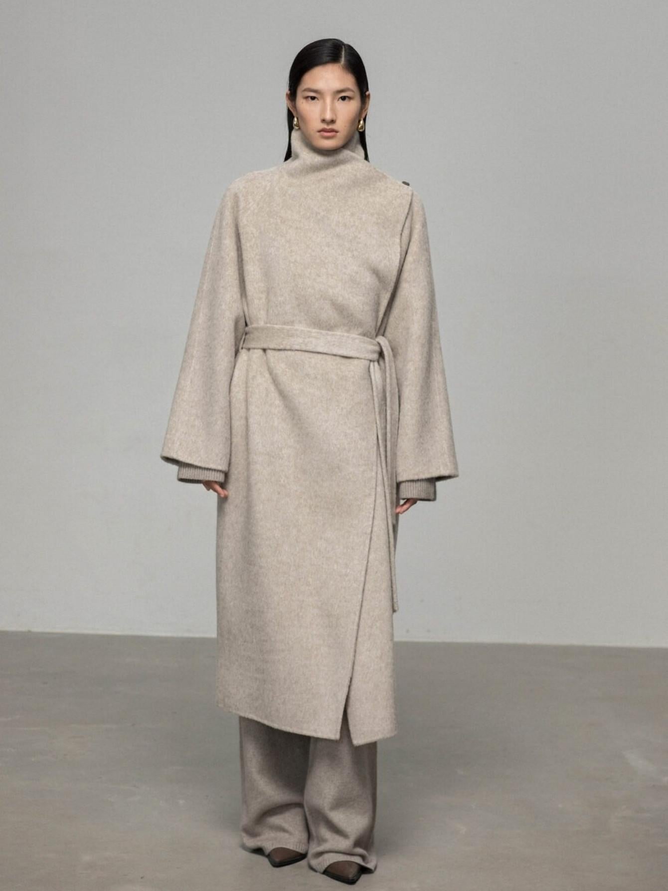 Luxe Cashmere Wool Blend Double-Faced Coat with Belt | Eliraya