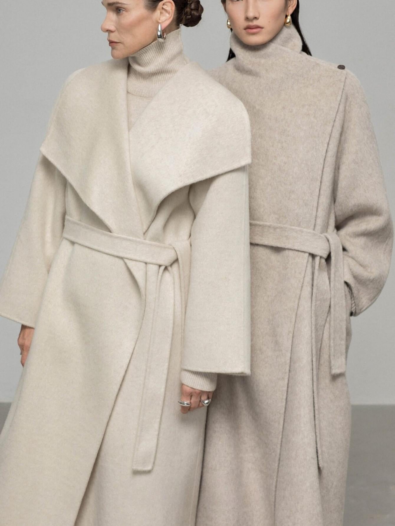 Luxe Cashmere Wool Blend Double-Faced Coat with Belt | Eliraya