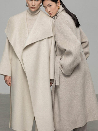 Luxe Cashmere Wool Blend Double-Faced Coat with Belt | Eliraya