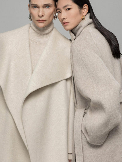 Luxe Cashmere Wool Blend Double-Faced Coat with Belt | Eliraya