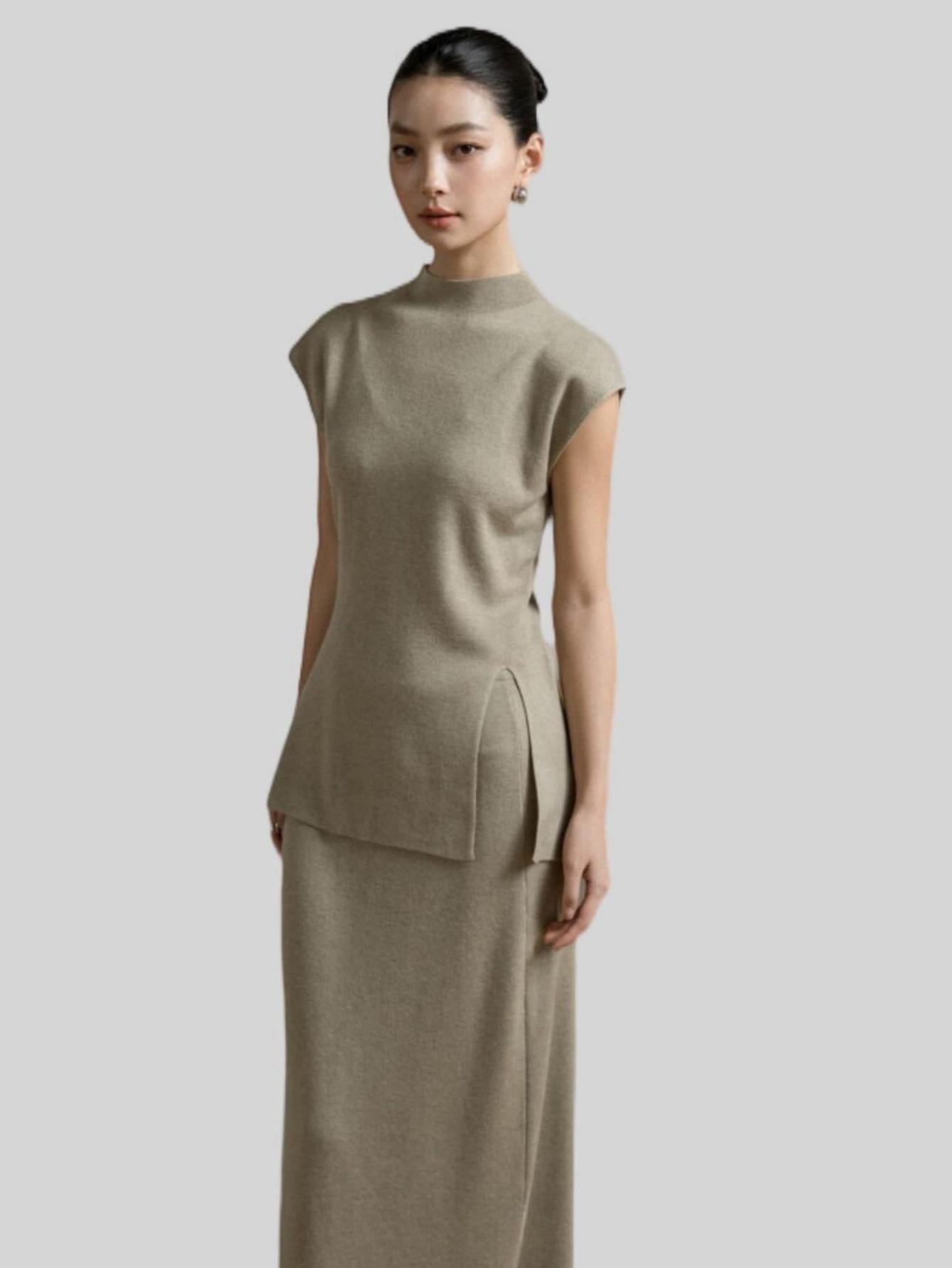 Elegant Slim-Fit Sweater and Pencil Skirt Set with Open-Back Design | Eliraya