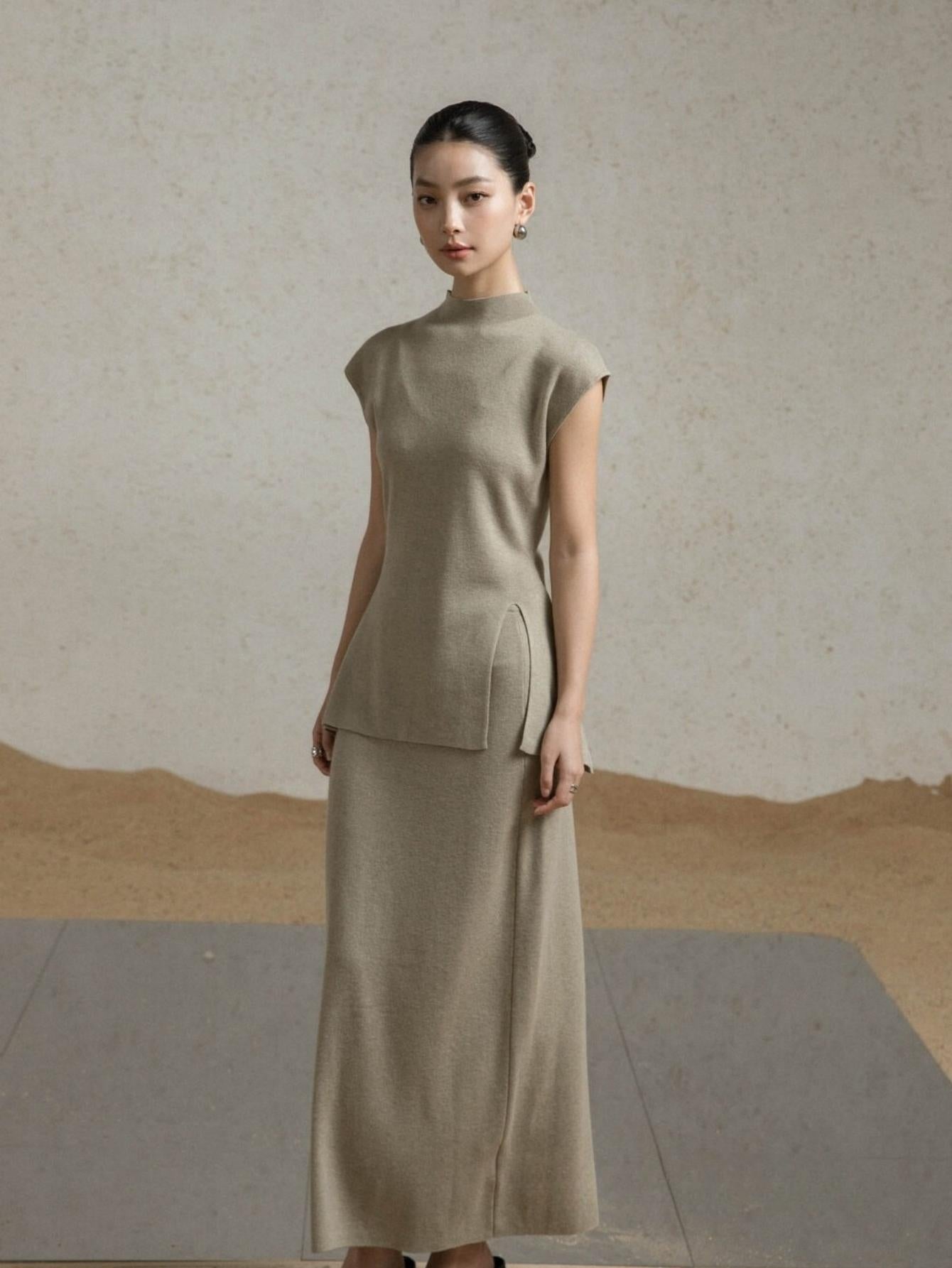 Elegant Slim-Fit Sweater and Pencil Skirt Set with Open-Back Design | Eliraya