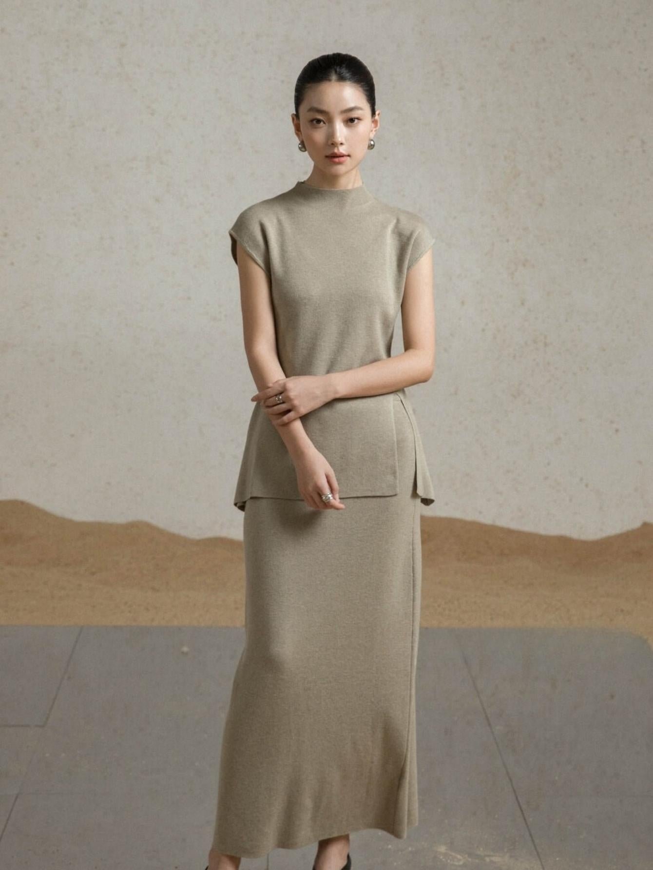 Elegant Slim-Fit Sweater and Pencil Skirt Set with Open-Back Design | Eliraya