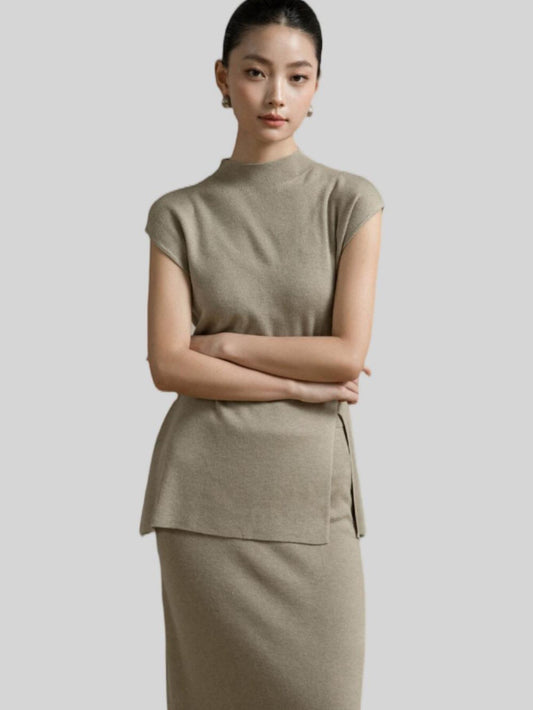 Elegant Slim-Fit Sweater and Pencil Skirt Set with Open-Back Design | Eliraya