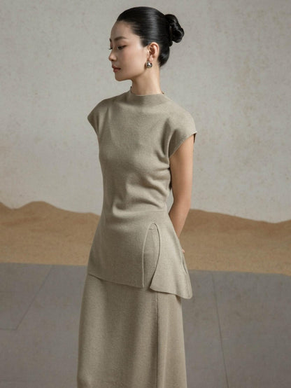 Elegant Slim-Fit Sweater and Pencil Skirt Set with Open-Back Design | Eliraya