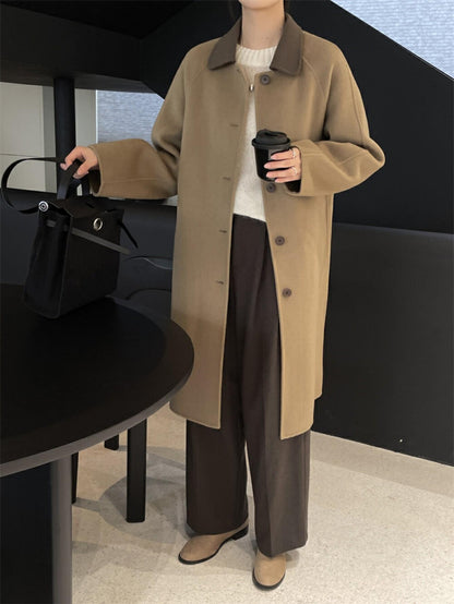 Long Single-Breasted 100% Wool Coat