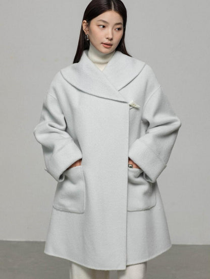 Navy Collar Loose Wool Coat