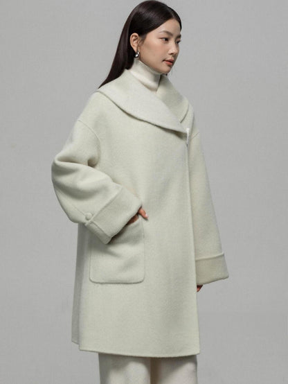 Navy Collar Loose Wool Coat