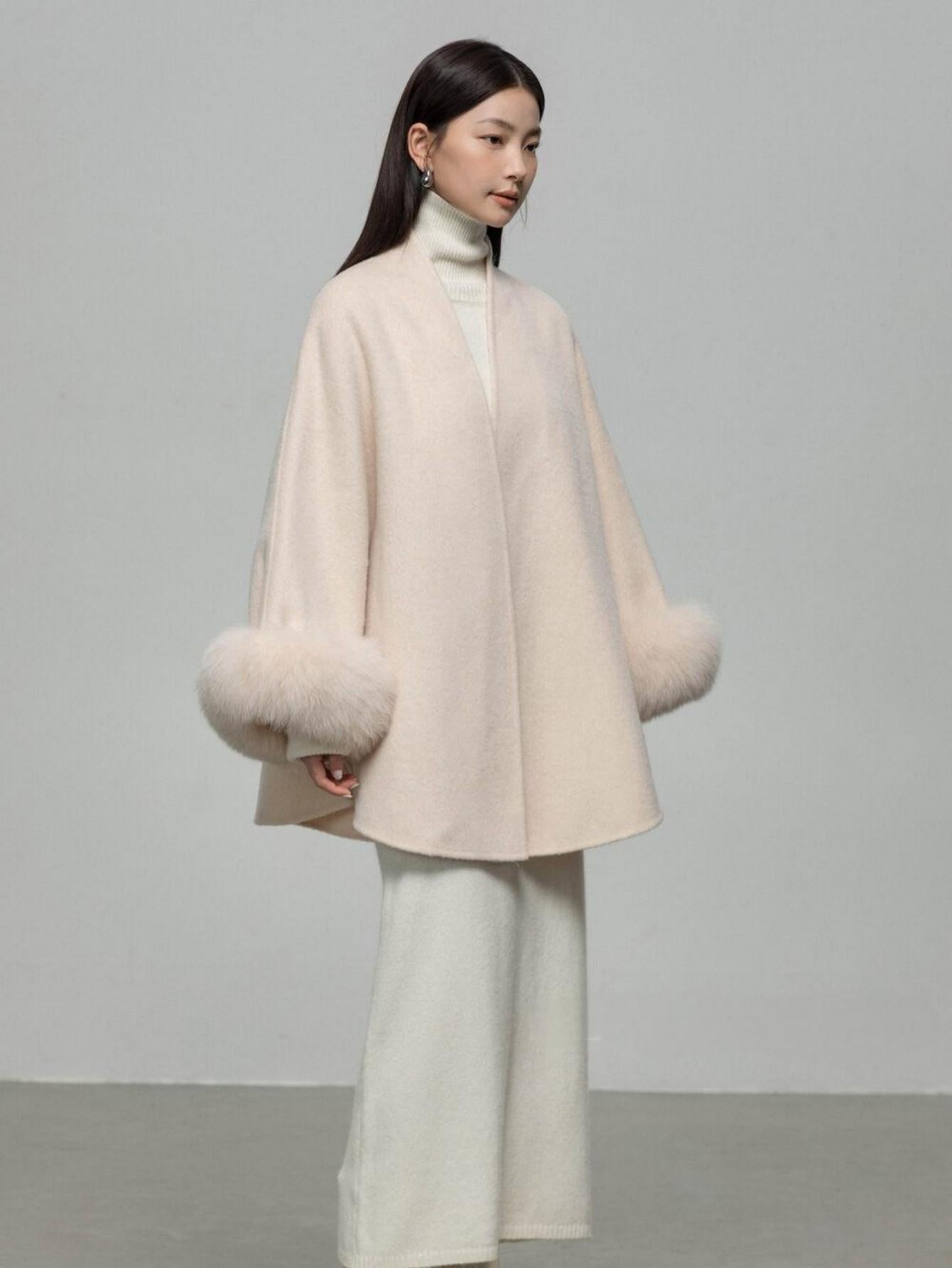 Wool Coat with Removable Fox Fur Sleeves