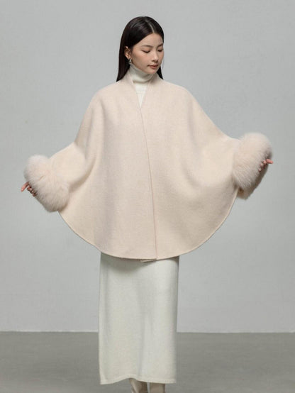 Wool Coat with Removable Fox Fur Sleeves