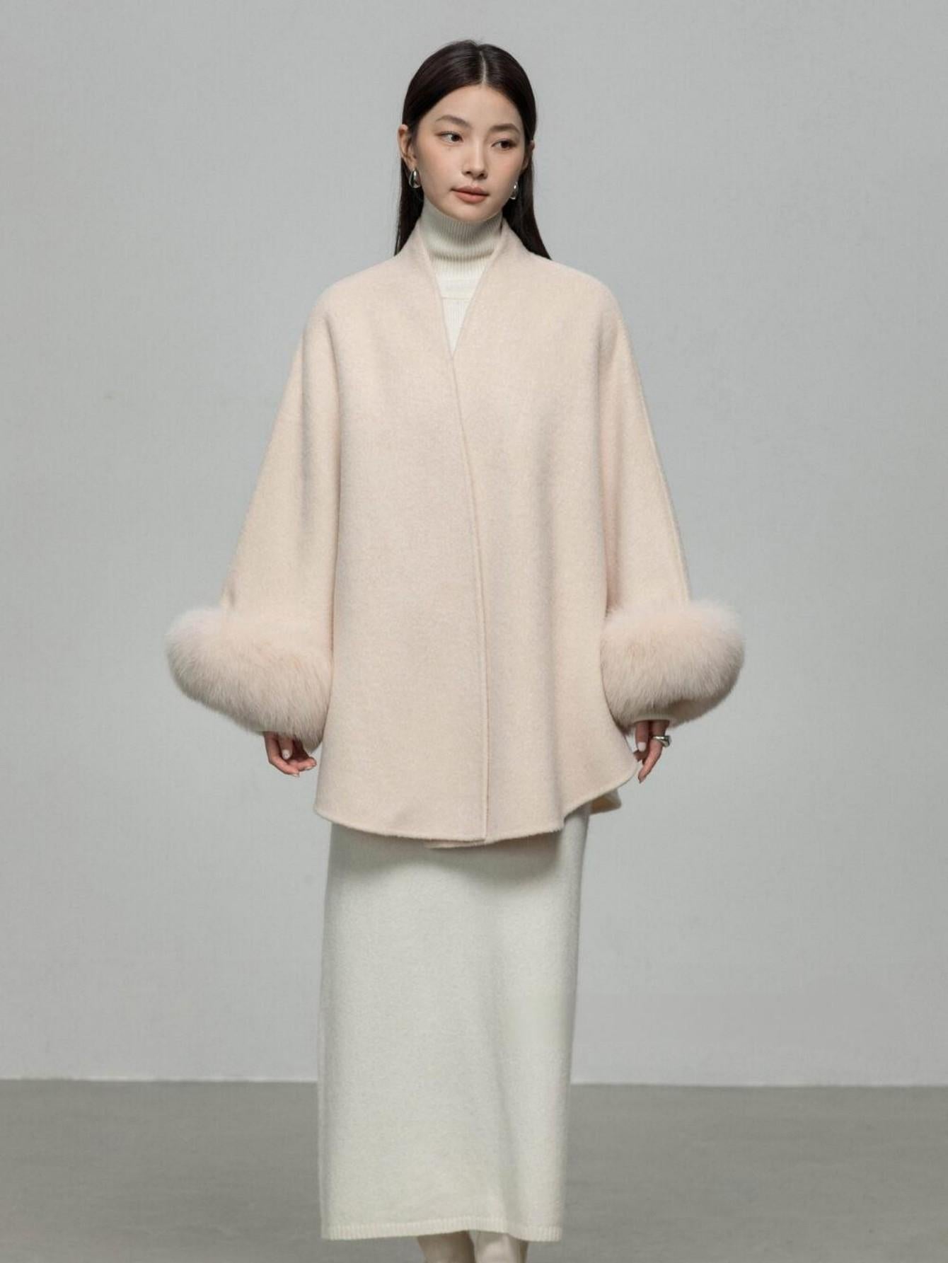 Wool Coat with Removable Fox Fur Sleeves