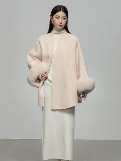 Wool Coat with Removable Fox Fur Sleeves