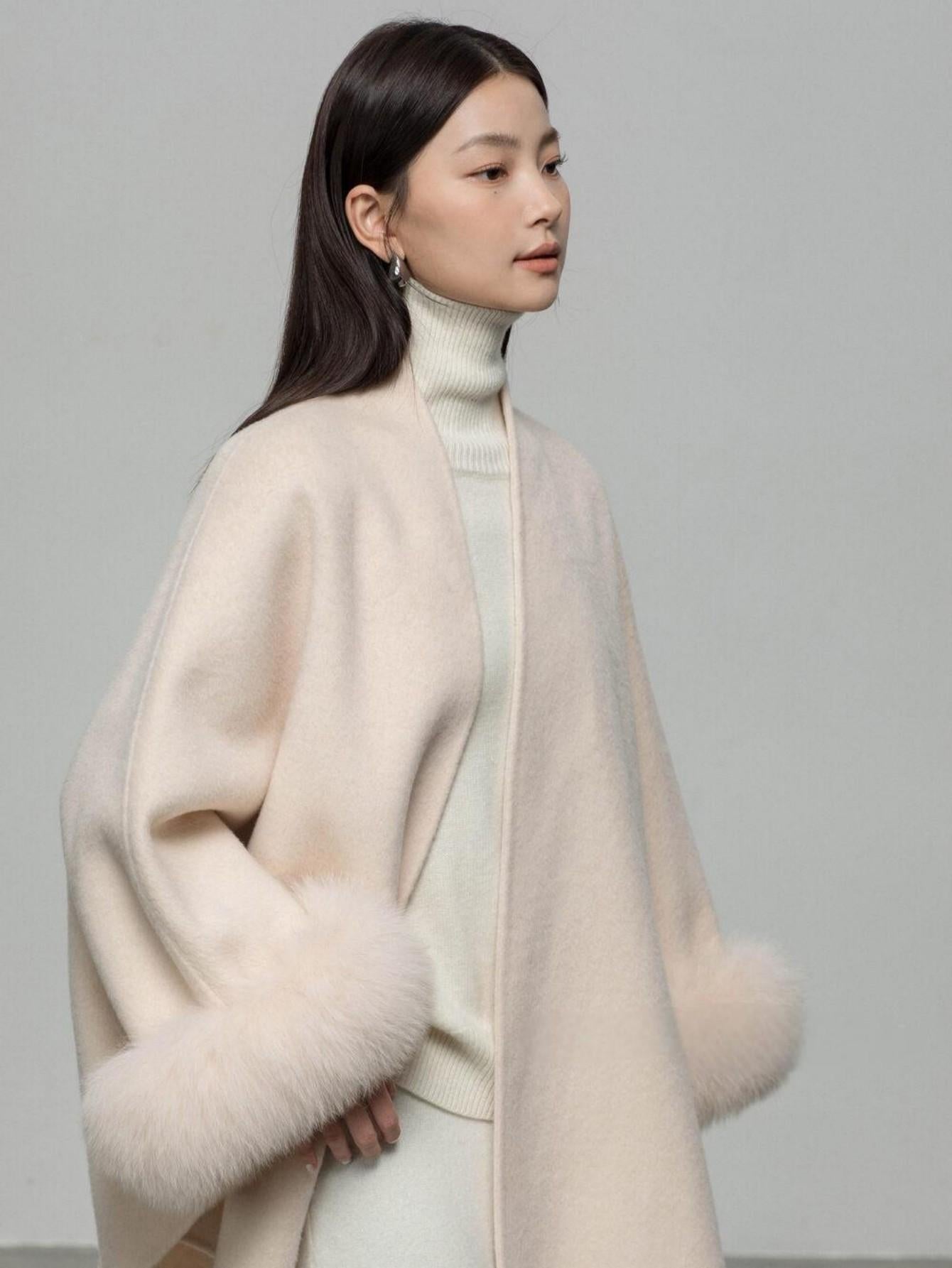 Wool Coat with Removable Fox Fur Sleeves