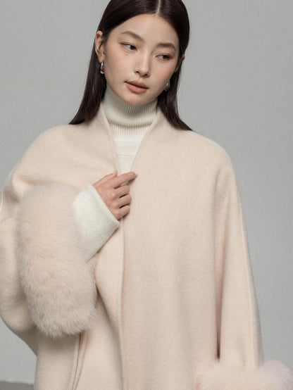 Wool Coat with Removable Fox Fur Sleeves